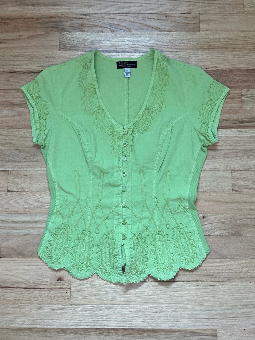 Y2K G. Designs Lime Green 100% Peruvian Cotton Embroidered Top